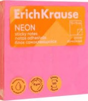 Блок самоклеящийся бумажный ErichKrause Neon, 75х75 мм, 100 листов, розовый, розовый